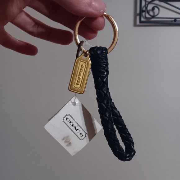 Vintage Coach NEW Black Braided Leather KeyFob Keychain - Picture 1 of 5